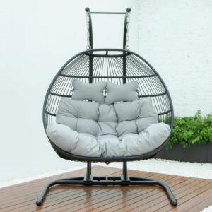 Double Hanging Egg Chair with Stand for Outdoor & Indoor