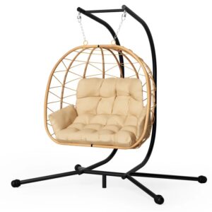 2-Person Swing Egg Chair with Adjustable Canopy