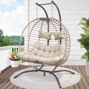 Comfortable Double Egg Chair for Garden or Home – Easy Assembly with Stand
