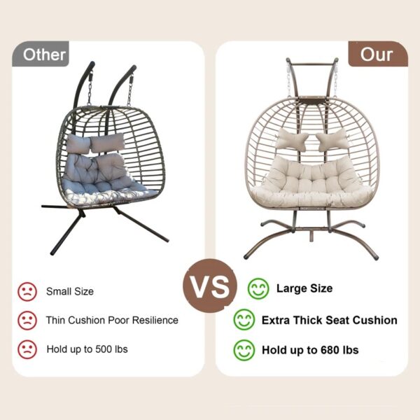Comfortable Double Egg Chair for Garden or Home – Easy Assembly with Stand - Image 3